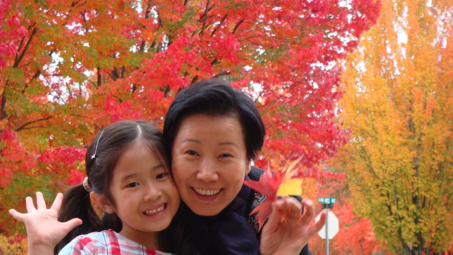 Young Hanara with her grandmother in autumn