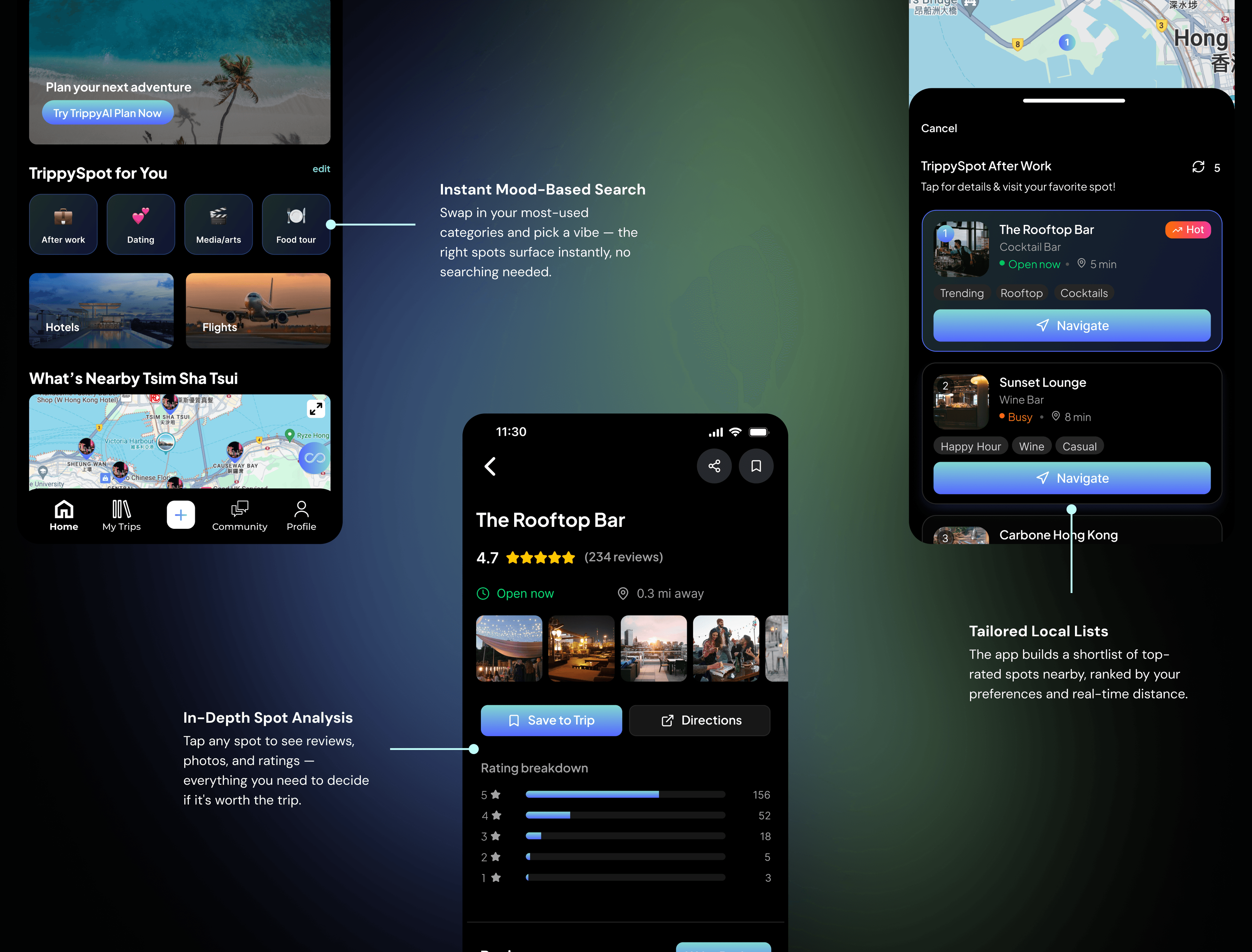 Trippy instant TripList — mood-based search, spot analysis, and tailored local lists